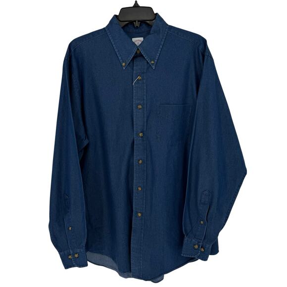Brooks Brothers Dark Blue Chambray Denim Solid Button Down Shirt Men 15.5 Casual - Picture 1 of 4